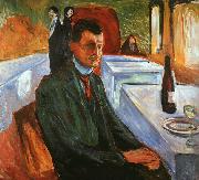 Edvard Munch Self Portrait with a Wine Bottle oil